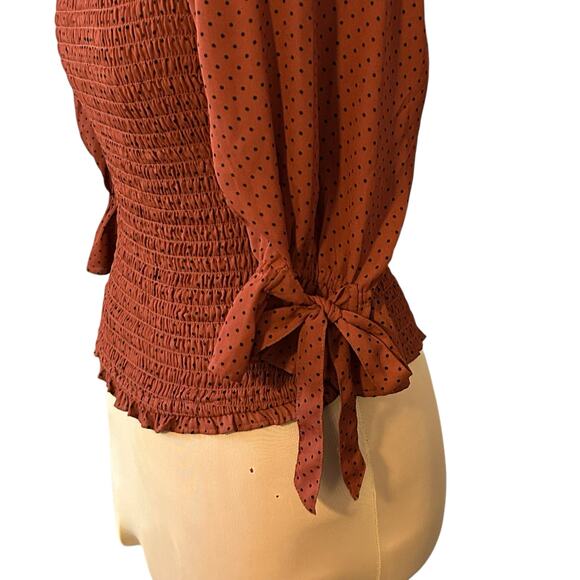 Abercrombie & Fitch Smocked Square Neck Tie Sleeve Crop Top Size Medium Rust - Picture 3 of 9